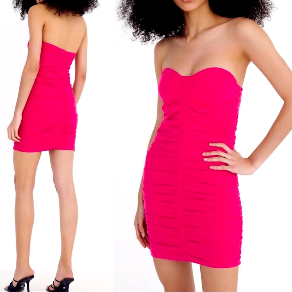 🩷 Zara Ruched Mini Dress Fuchsia Pink Size L